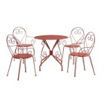 Salle � manger de jardin en m�tal fa�on fer forg�: une table et 4 fauteuils empilables - terracotta - ...