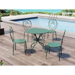 Salle � manger de jardin en m�tal fa�on fer forg� : une table et 4 chaises empilables - vert amande - ...
