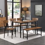 Modernluxe ensemble table et chaise - 6 pi�ces - cadre en acier - style industriel - marron