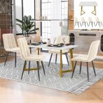 Table � manger - rectangulaire - 4 chaises en velours - beige - design contemporain