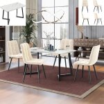 Ensemble table et chaises de salle � manger rectangulaire - velours beige - structure robuste