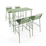 Ensemble table haute et 4 chaises de bar en m�tal vert cactus palavas oviala