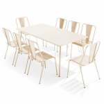 Ensemble table de jardin et 8 chaises bistrot en acier ivoire palavas oviala