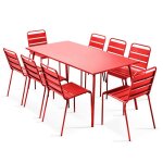 Ensemble table de jardin et 8 chaises en m�tal rouge palavas oviala