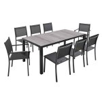 Ensemble table de jardin et 8 fauteuils effet bois grisé - oviala Ensemble table de jardin et 8 fauteuils effet bois grisé - oviala