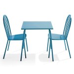 Ensemble table de jardin bistrot et 2 chaises en acier bleu pacific palavas oviala