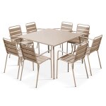 Ensemble table de jardin carr�e et 8 fauteuils en m�tal taupe palavas oviala
