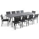 Ensemble table de jardin extensible et 10 chaises en aluminium gris - oviala