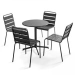 Ensemble table de jardin ronde et 4 chaises anthracite palavas oviala