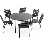Ensemble table de jardin ronde et 6 chaises en m�tal anthracite palavas oviala