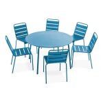 Ensemble table de jardin ronde et 6 chaises en métal bleu pacific palavas oviala Ensemble table de jardin ronde et 6 chaises en métal bleu pacific palavas oviala