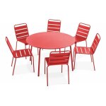 Ensemble table de jardin ronde et 6 chaises en m�tal rouge palavas oviala