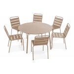 Ensemble table de jardin ronde et 6 chaises en mtal taupe palavas oviala