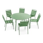 Ensemble table de jardin ronde et 6 chaises en mtal vert cactus palavas oviala