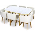 Ensemble table  manger + 6 chaises encastrable popup xl - marbre blanc