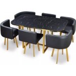 Ensemble table  manger + 6 chaises encastrable popup xl - marbre noir