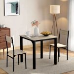 Ensemble table à manger avec 2 chaises 70 x 70 x 75 cm en bois avec pieds en métal bois clair Ensemble table à manger avec 2 chaises 70 x 70 x 75 cm en bois avec pieds en métal bois clair
