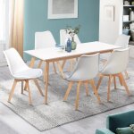 Idmarket ensemble table � manger extensible inga 160 - 200 cm et 6 chaises sara blanches design scandinave ...