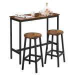 Ensemble de table et tabourets hauts pour salle � manger style industriel marron rustique et noir