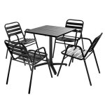 Ensemble table de terrasse bistrot et 4 chaises en aluminium gris