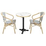 Ensemble table de terrasse marbre blanc et 2 chaises bleu - oviala