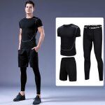 Ensemble tenue de compression hommes 3 pcs maillot manches courtes + collant running + short sport dry ...