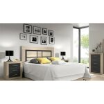 Ensemble de tte de lit + 2 chevets + chiffonnier coloris chne cambrian graphite