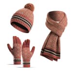 Ensemble trois pi�ces bonnet �charpe et gants - acrylique - pour femmes - doublure en peluche - tricot ...
