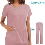 Ensemble uniformes unisexe blouse - uniforme m�dical avec haut et pantalon beige / rose