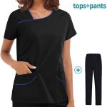 Ensemble uniformes unisexe blouse - uniforme mdical avec haut et pantalon bleu ciel / noir
