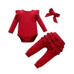 Ensemble de vêtements 3 pièces pour bébé fille à volants en dentelle en coton body + pantalon + bandeau ... Ensemble de vêtements 3 pièces pour bébé fille à volants en dentelle en coton body + pantalon + bandeau ...