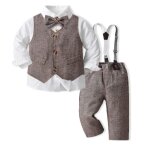 Ensemble de vtement bb garon 3 pices en coton 9 mois  10 ans pour mariage crmonie - marron