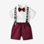 Ensemble de vtements bb garon mariage baptme costume ceremonie chemise avec n?ud papillon short ...
