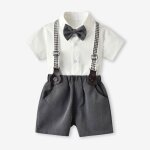 Ensemble de v�tements b�b� gar�on mariage bapt�me costume ceremonie chemise avec n?ud papillon short ...