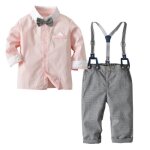 Ensemble de vtements bb garon - rose - chemise  n?ud papillon et pantalon  bretelles