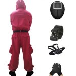Ensemble de vtements de cosplay combinaison avec capuche et masque de garde de jeu de calmar