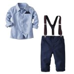 Ensemble vetement enfant garcon chemise rayures et pantalon � bretelles 2 pieces style business - bleu ...