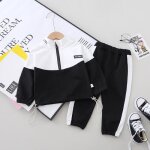 Ensemble de vtements pour filles et garons 2 pices en coton adapt aux sports et aux loisirs noir