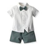 Ensemble de vetement garcon chemise manches courtes et short couleur unie avec n?ud papillon