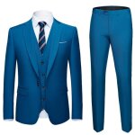 Ensemble de v�tements homme grande taille bleu 3 pi�ces (costume + pantalon de costume + gilet) robe ...