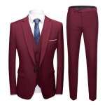 Ensemble de v�tements homme grande taille rouge fonce 3 pi�ces (costume + pantalon de costume + gilet) ...