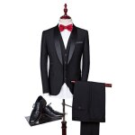 Ensemble de v�tements homme noir 3 pi�ces (costume + pantalon de costume + gilet) robe de mari�e mariage ...