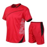 Ensemble de vêtement homme t - shirt et short sport 2 pièces rouge respirant pour fitness gym Ensemble de vêtement homme t - shirt et short sport 2 pièces rouge respirant pour fitness gym