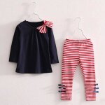 Ensemble de vtements pour petites filles haut avec n?ud + leggings rays 2 pices printemps et automne ...