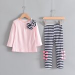 Ensemble de v�tements pour petites filles haut avec n?ud + leggings ray�s 2 pi�ces printemps et automne ...