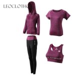Ensemble de vêtements de sport femmes 4 pièces de yoga leoclotho - violet - fitness - respirant Ensemble de vêtements de sport femmes 4 pièces de yoga leoclotho - violet - fitness - respirant