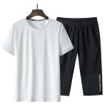 Ensemble de vtement de sport homme t lger respirante taille lastique shirt + pantacourt - blanc
