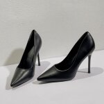 Escarpins - chaussures en cuir pu noir pour femmes - talons hauts 9cm - bout pointu