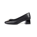Escarpins - cuir pais - talons hauts - bout carr - noir - femme