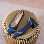 Escarpins femme confortable bout pointu textile respirante - bleu
